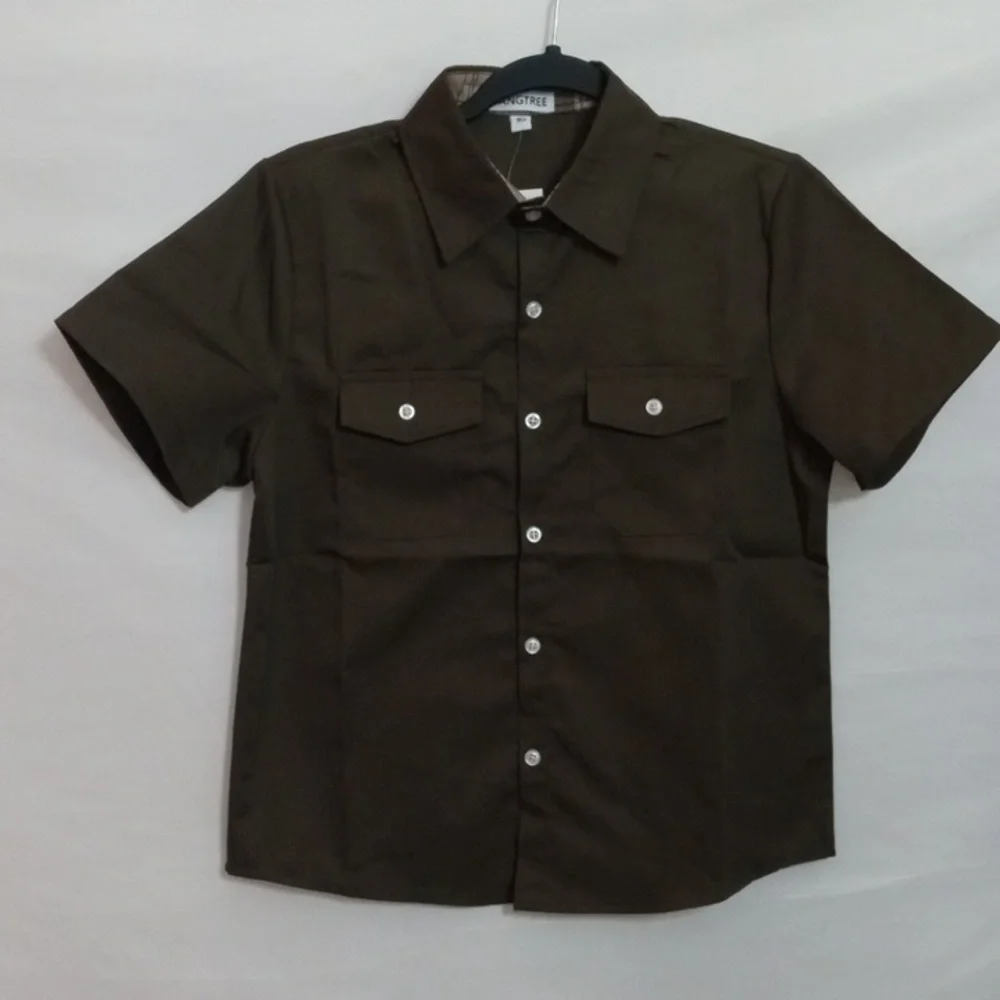 Short Sleeve Brown Button-Up Shirt
